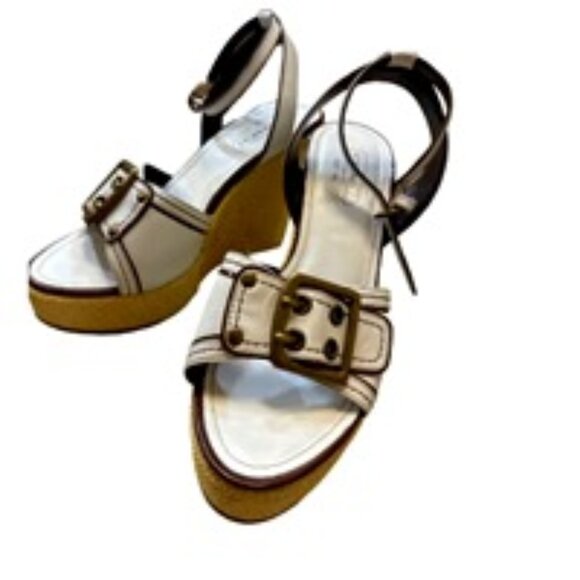 EUC COACH Barrie White Raffia Platform Wedge Sandals - Open Toe, Ankle Strap (8) - Picture 2 of 11